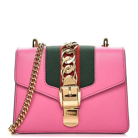 GUCCI Calfskin Mini Sylvie Chain Shoulder Bag Pink